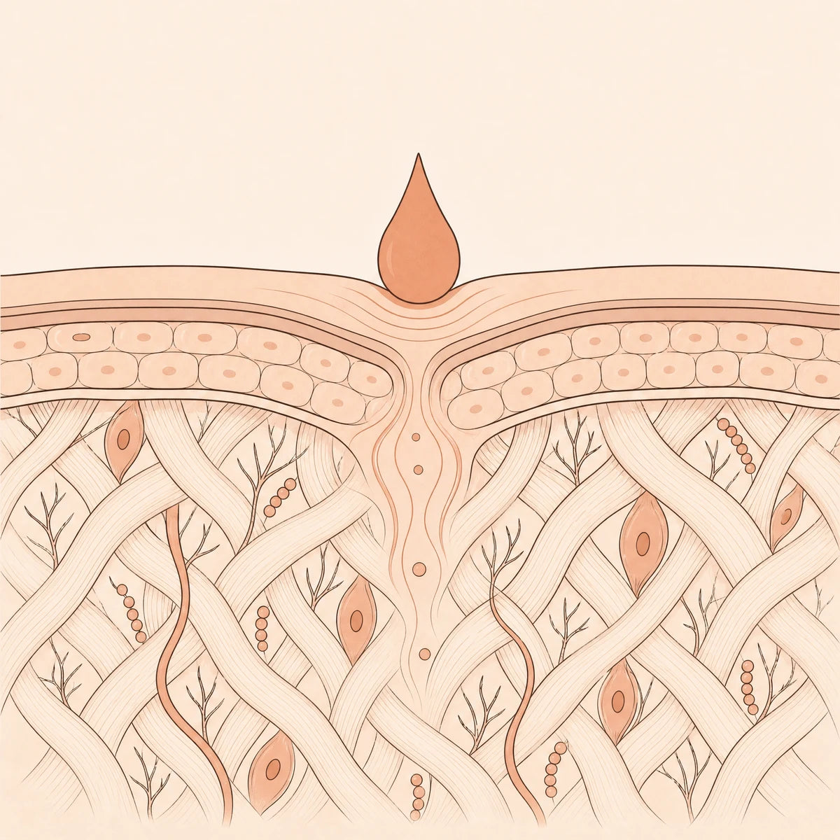 Illustration: serum drop absorbing past the skin surface